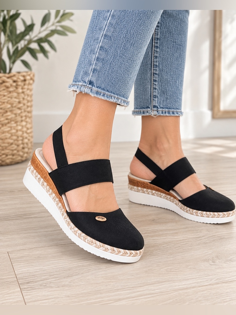 Black Espadrille Wedge Slingback Shoes Women’s EU 40 US 9 NWOT